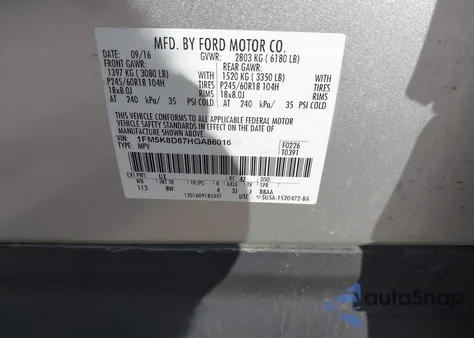 2017 Ford Explorer Xlt из США, поврежденный, VIN 1FM5K8D87HGA86016